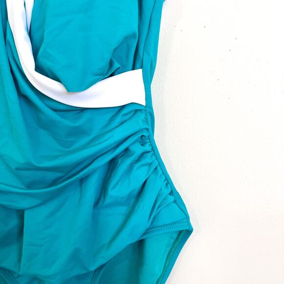 Lauren Ralph Lauren Halter One Piece Swimsuit Bathing Suit Size 10 Green Beach - Picture 5 of 8